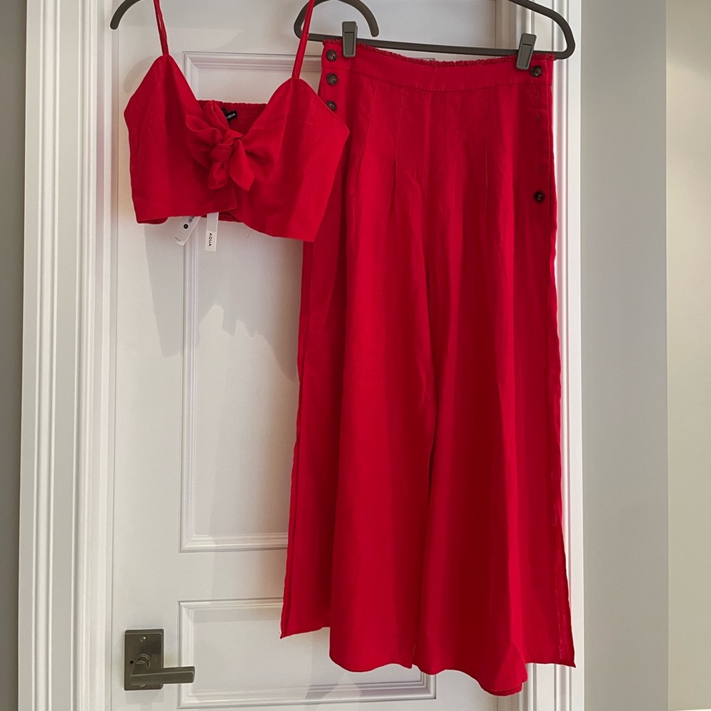Red linen AQUA set, size Small. Tags on, never worn